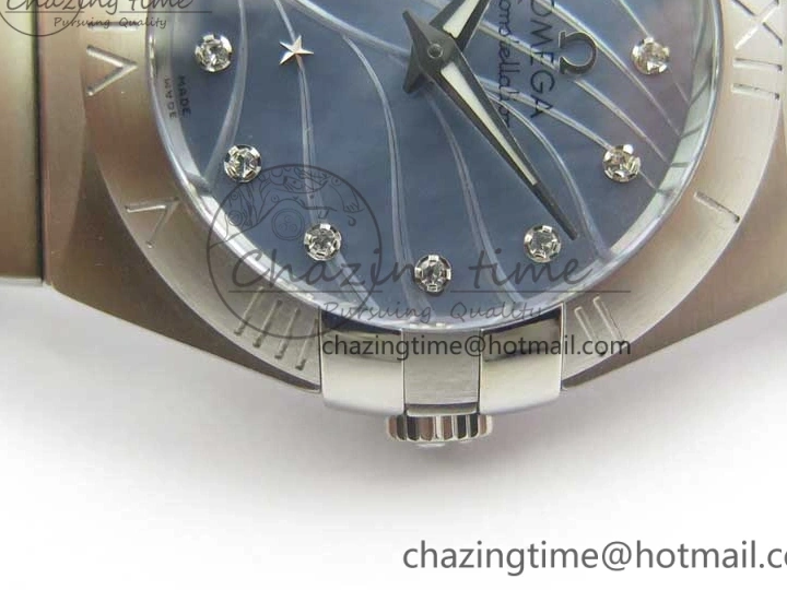 0402 Constellation Ladies 27mm ZF 1:1 Best Edition SS Blue MOP Dial on SS Bracelet ETA Quartz Youthful 7942